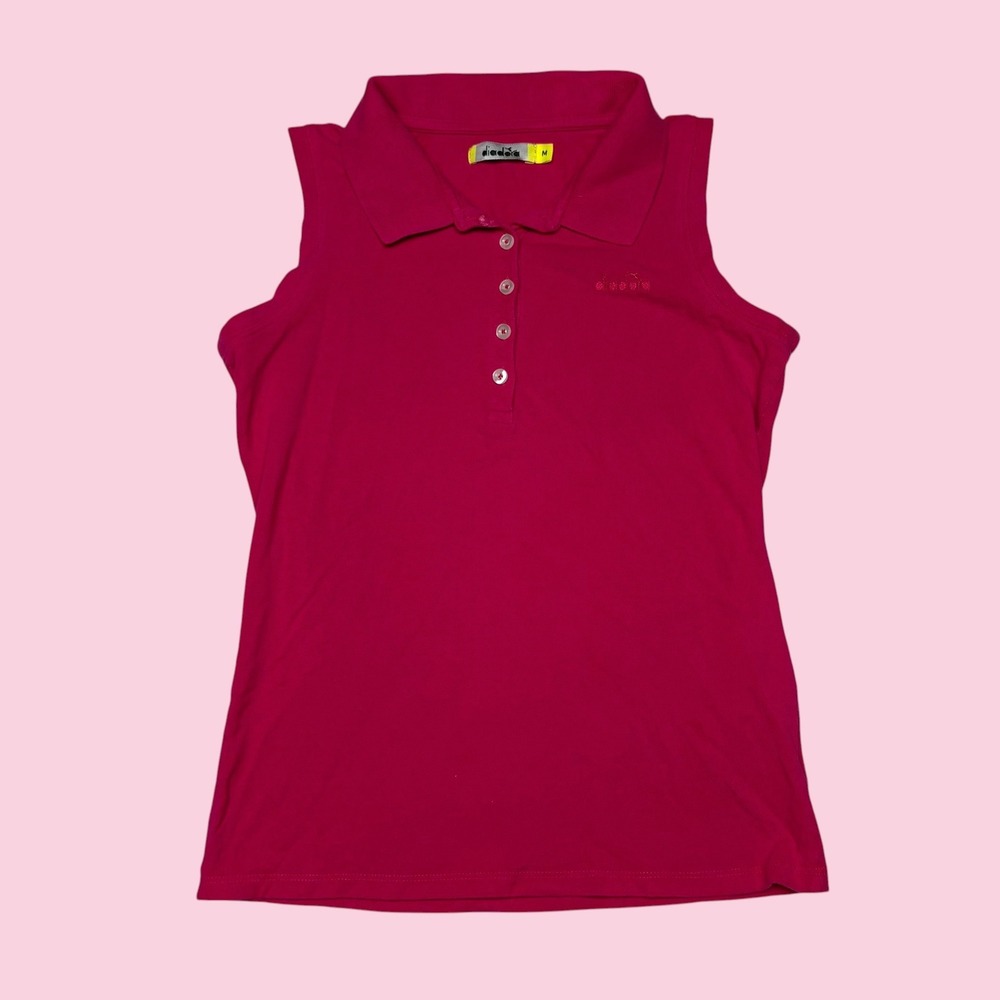 Diadora Women Magenta Pink Sleeveless Polo Shirt Sporty Top Size M - Picture 1 of 5